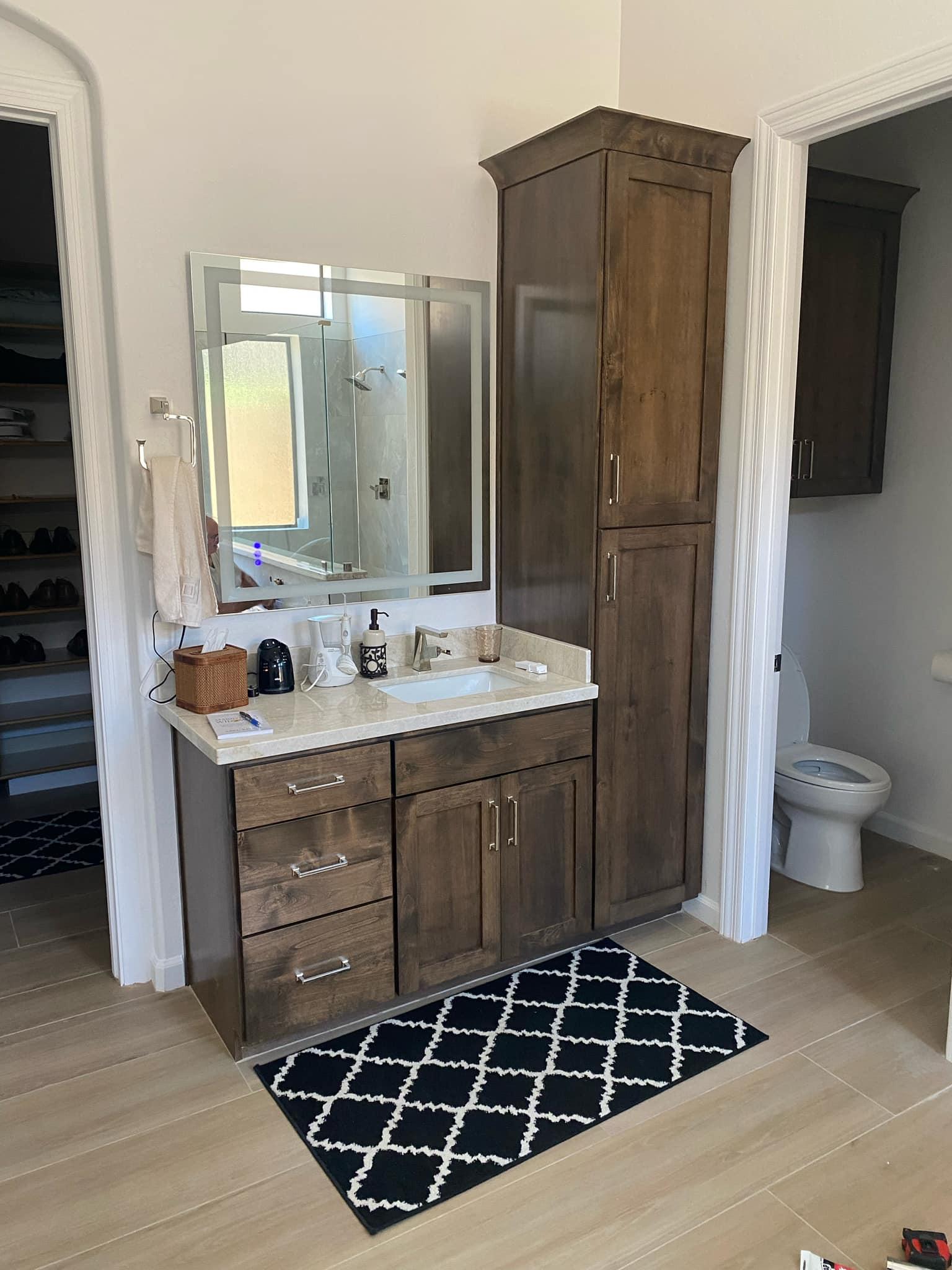 Luxury bathroom remodel with soaking tub and custom tile surround